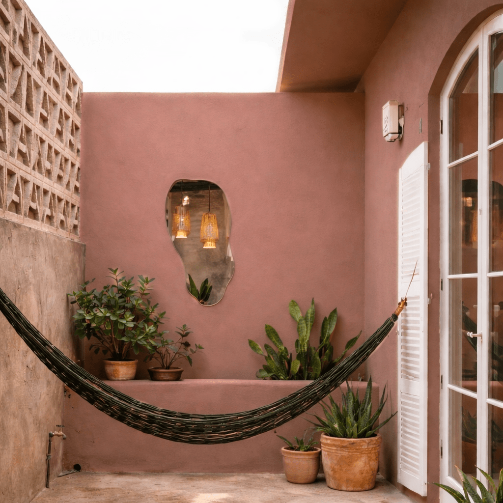 peinture rose argile de chez olona peinture dans un patio de maison