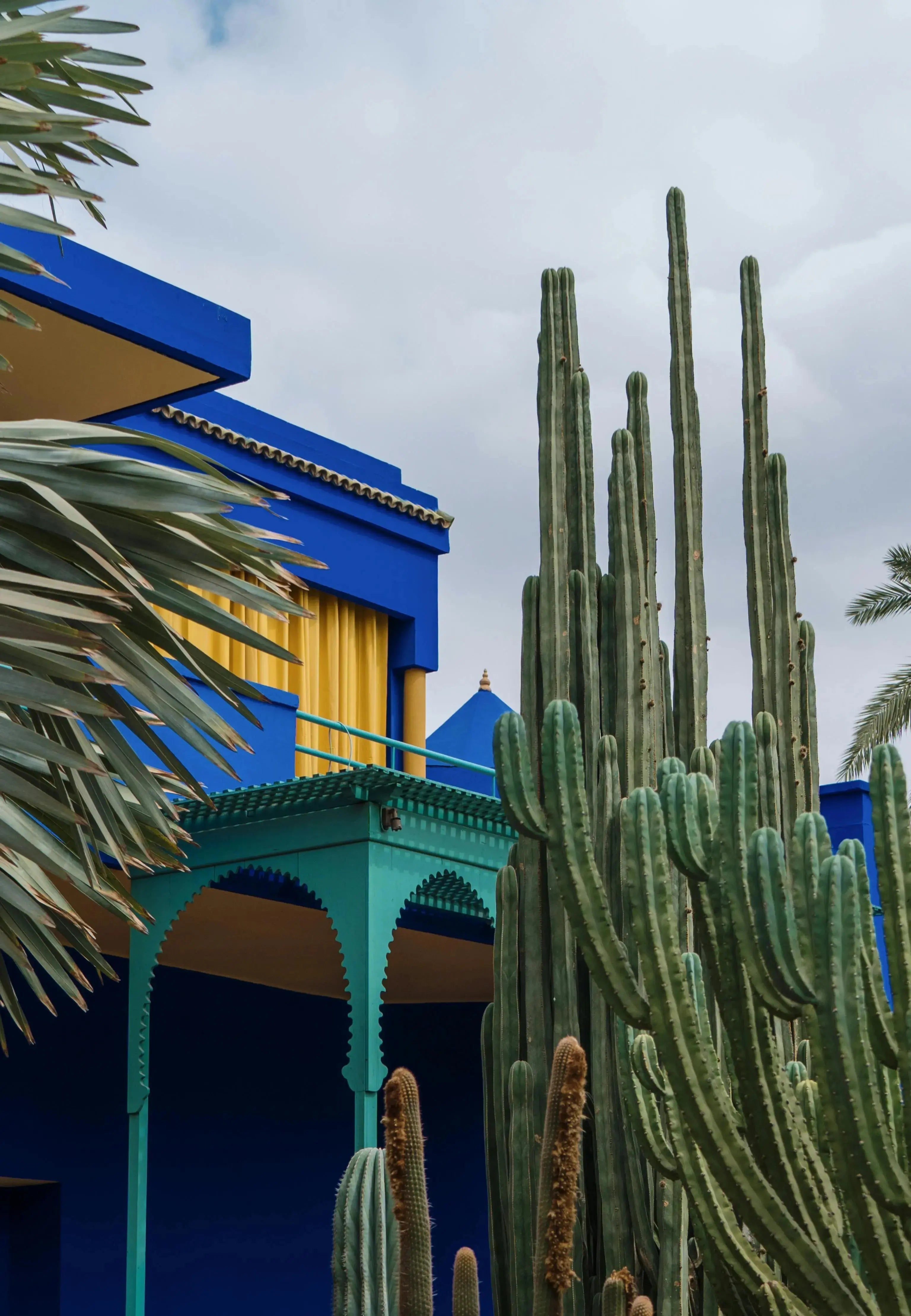 Maison traditionnelle au Maroc décorée avec peinture bleu Majorelle et jardin exotique